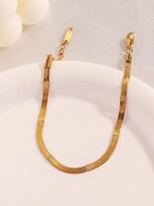 这款简约休闲时尚的不锈钢圆蛇和扁蛇手链适合日常佩戴，也是情侣礼物的理想选择。 - 金色 - 查看 1