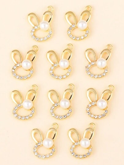 10pcs Gold & Silver Alloy Decor Faux Pearl Rabbit Shape Diy Jewelry Pendant & Earrings