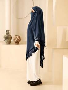 1條女士優雅nida花邊蕾絲圍巾頭巾,適合日常穿著和 - 藏蓝色 - 查看 2