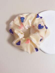 1入女士黃色閃粉愛心雙層紗布髮帶,情人節時尚髮飾 - 黃色 - 查看 4