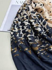 1 件女士简约豹纹印花流苏围巾、防晒披肩 - 黑色 - 查看 6