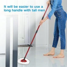 Spin Mop Replacement Handle + 1 Triangle Base For O-Ceda Easywring 1 Tank Mop System, 4-Section 2.5-To-5 Foot Mop Replacement Stick For Triangle Spin Mop Base, Red .Note : Only Compatible With EasyWring 1 Cylinder System Mop Bucket! Very Easy To Install. - Red - View 2