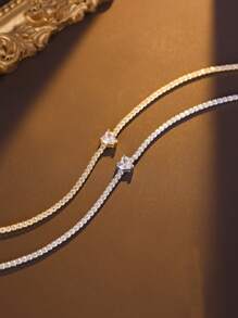 1入簡約優雅925純銀鑲鋯石心型手鍊,適合日常佩戴、度假、約會夜晚和送禮