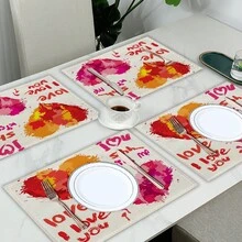 4入組情人節餐墊套裝包括2塊心型印花墊子,防熱廚房桌墊用於派對婚禮晚宴裝飾、餐桌配件、廚房用品、家居裝飾、禮品 - 紅色 - 查看 9