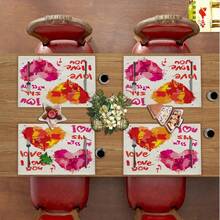 4入組情人節餐墊套裝包括2塊心型印花墊子,防熱廚房桌墊用於派對婚禮晚宴裝飾、餐桌配件、廚房用品、家居裝飾、禮品 - 紅色 - 查看 8