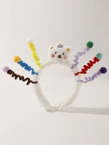 1pc White Cute Plush Teddy Bear Headband, Suitable For Parties, Dances, Festivals - Multicolor - View 1