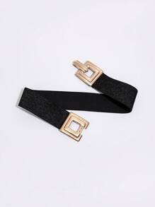 1條女士時尚優雅的方形扣彈性腰帶 - 黑色 - 查看 3