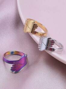 1枚新款情侶戒指,男女通用極簡開口可調節戒指,3種顏色可選 - 擁抱戒指 - 查看 6