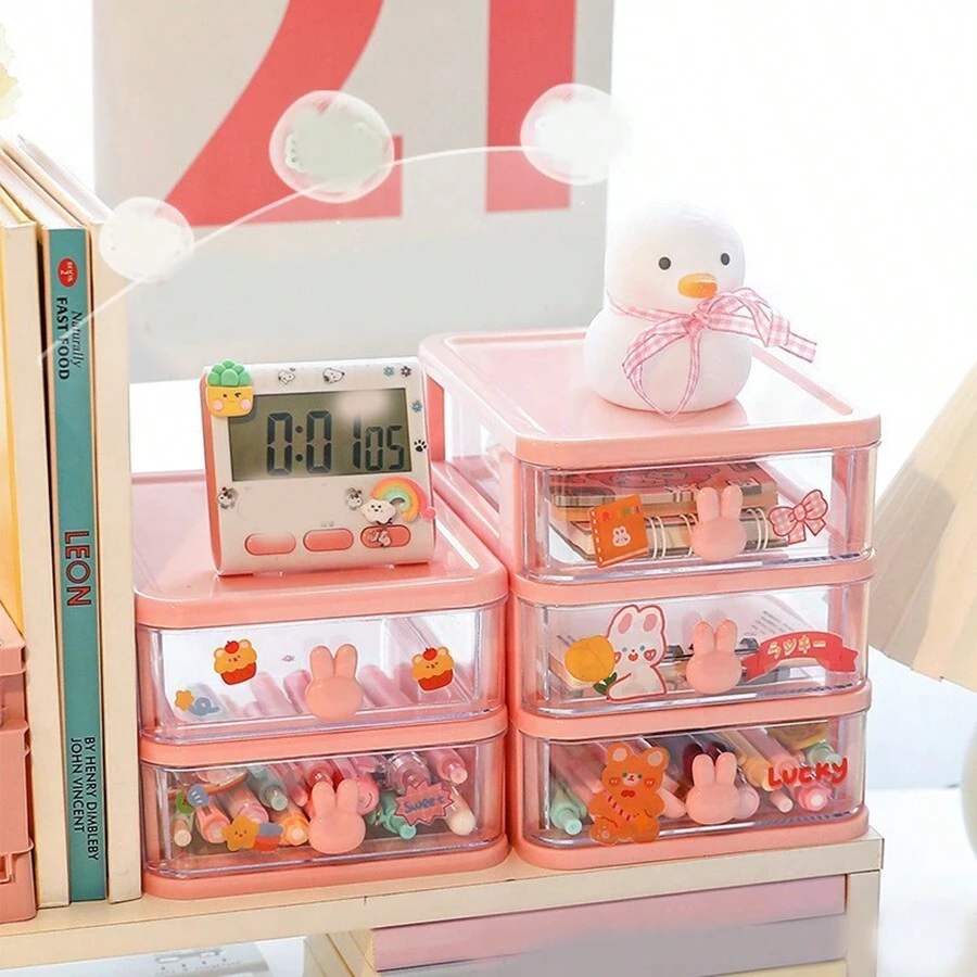 1pc Desk Storage Box Stationery Drawer Pen Holder Organizer For Dormitory, Office - Pink - View 1