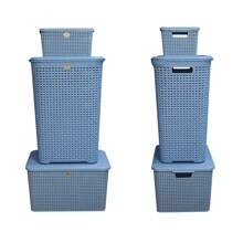 Canastas Cestos Organizadoras Paquete Kit 3 piezas para Ropa Multiusos con Tapa Rattan Plástico - Azul - Ver 4