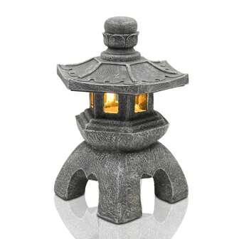 Solar Pagoda Garden Decoration For Outdoors - Pagoda Solar Lantern Garden Figures Zen Garden Japanese Decoration For Living Room Balcony Terrace Gifts For Women Mom Waterproof Solar Lamp Garden Gray
