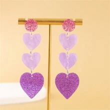 1 女款時尚壓克力心型閃閃發光耳環,情人節送給朋友的完美禮物,千禧年風格珠寶 - 藍色 - 查看 2