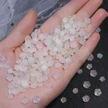 100 piezas Accesorios de arte de uñas decorativos de perlas blancas de 6 mm y pétalos y flores de resina y rosa,  de uñas de bricolaje, piedras de uñas, suministros de uñas decoración uñas