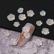 100 piezas Accesorios de arte de uñas decorativos de perlas blancas de 6 mm y pétalos y flores de resina y rosa,  de uñas de bricolaje, piedras de uñas, suministros de uñas decoración uñas