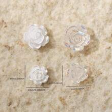 100 piezas Accesorios de arte de uñas decorativos de perlas blancas de 6 mm y pétalos y flores de resina y rosa,  de uñas de bricolaje, piedras de uñas, suministros de uñas decoración uñas