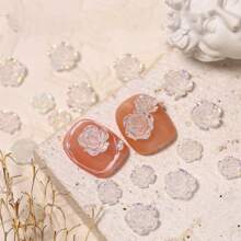 100 piezas Accesorios de arte de uñas decorativos de perlas blancas de 6 mm y pétalos y flores de resina y rosa,  de uñas de bricolaje, piedras de uñas, suministros de uñas decoración uñas