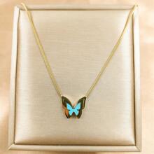 金色不锈钢链，镀金方晶锆石，彩色花朵和叶子，小女孩吊坠项链，简约，时尚，百搭，适合女性的个性化礼物，适合日常通勤，节日派对穿着 - 金黃色 - 查看 6