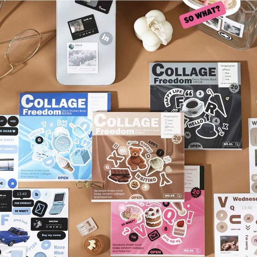 1 本 20 頁自黏貼紙,4 種款式可選,可愛和復古食品設計,適合剪貼簿、日記、手機殼和行李裝飾