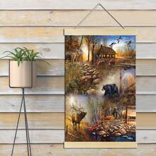 1 件鄉村風景,麋鹿和黑熊,農舍,帶框懸掛帆布畫,印刷懸掛畫,家居裝飾帆布畫,客廳,復古牆壁藝術牆壁裝飾,家居裝飾,房間裝飾,可直接懸掛 - 彩色列印 - 查看 5