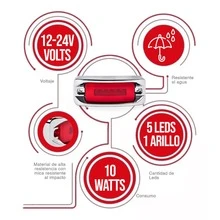 Par Plafon Rectangular 5 Led Arillo Gel Fija Estrobo 12-24v - Rojo - Ver 3