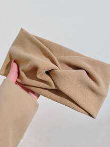 1 件女用毛絨針織髮帶,寬頻,純色,適合秋冬日常佩戴、洗臉和髮型 - 卡其色 - 查看 3