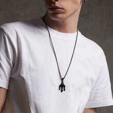 1 件古希腊神话三叉戟钛钢吊坠朋克摇滚项链适合男女说唱和嘻哈珠宝带 60 厘米链子 - 黑色 - 查看 3