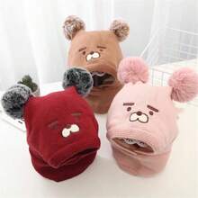 1入組嬰兒兒童可愛經典動物設計針織帽,雙毛球,保暖防風,適用於秋冬出行 - 粉色 - 查看 7