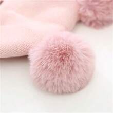 1入組嬰兒兒童可愛經典動物設計針織帽,雙毛球,保暖防風,適用於秋冬出行 - 粉色 - 查看 5