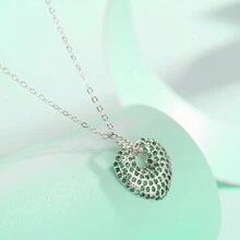 1條純銀閃閃發光的鑽石裝飾心形吊墜項鍊,鎖骨鏈女士配戴 - 銀色 - 查看 9