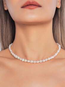 1 chiếc vòng cổ bạc sterling đính hạt ngọc trai giả thanh lịch dành cho phụ nữ làm quà tặng sinh nhật, trang sức cưới, trang sức cô dâu - trắng - Xem 1