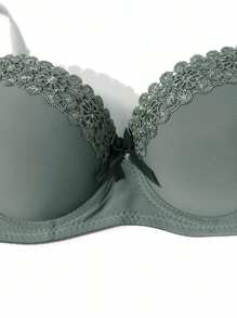 1 Miếng Của phụ nữ Màu xanh lá Thêu Cạnh Dày lên Đệm Áo ngực đẩy lên Với Vòng thép - xanh quân đội - Xem 4