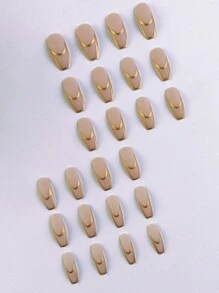 Upgrade Your Look Immediately With 24 Pieces Of Medium-Sized Gold Foil Striped Frosted Nail Pieces + 1 Piece Of Jelly Glue + 1 Strip - Multicolor - View 3