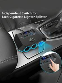 1入組快速充電3端口車充手機充電器,usb打火機轉接器 - 黑色 - 查看 2
