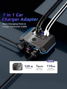 1入組快速充電3端口車充手機充電器,usb打火機轉接器 - 黑色 - 查看 3