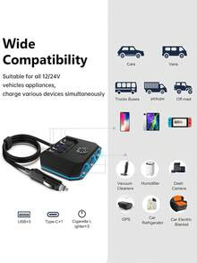 1入組快速充電3端口車充手機充電器,usb打火機轉接器 - 黑色 - 查看 6