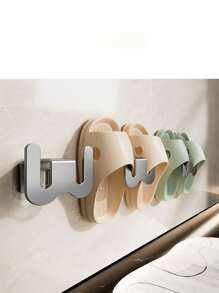 1入組浴室掛牆拖鞋架,鋁板材質,無痕膠粘貼,拖鞋收納架,不需鑽孔,適用於淋浴間掛架 - 槍灰色 - 查看 1