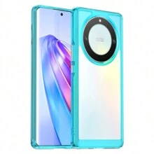 适用于荣耀 90 Pro/90 Lite/80 Pro/80 的全新手机壳，糖果色外观精美，TPU 软橡胶外壳手机壳 - 加厚保护纹理，按键灵敏，手感舒适 - 透明藍 - 查看 1