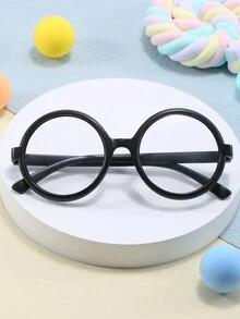 1 件装女士无度数黑色复古大圆框简约休闲度假眼镜 - 黑色 - 查看 3