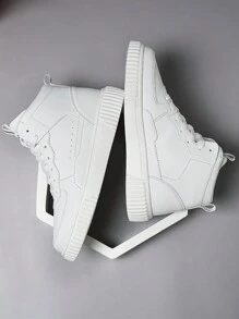 Men's Color Block Leather Upper Skateboarding Shoes, High-Top Design, Lightweight, Waterproof, Slip-Resistant, Suitable For Daily Wear, Outdoor Activities, Hiking