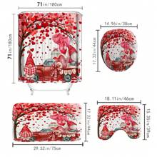 1/4pcs Valentine's Day Truck Gift Confession Atmosphere Shower Curtain Set Love Tree Pink Shower Curtain Couple Bathroom Bathtub Decoration Accessories Non Slip Floor Mat U-Shaped Mat Toilet Cover Mat Bathroom Decoration, 12 Hooks, 71x71 Inches - Pink - View 3