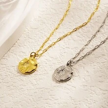 1 件时尚欧美风格不锈钢星形和不对称圆盘吊坠项链，适合女性日常佩戴 - 圓吊牌圖案系列 - 查看 8