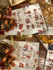 3入組玫瑰啟示系列pvc 3d金色貼紙,帶有各種植物和花卉設計,可用於剪貼簿,防水 - 紅色 - 查看 5