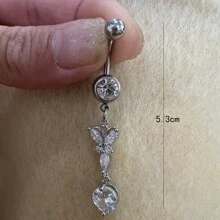 1Pc Butterfly Belly Ring Real Percing - Silver - View 2