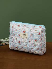 1只大容量棉布卡通花紋收納袋,可愛便攜式化妝袋,適合旅行使用 - 彩色 - 查看 3