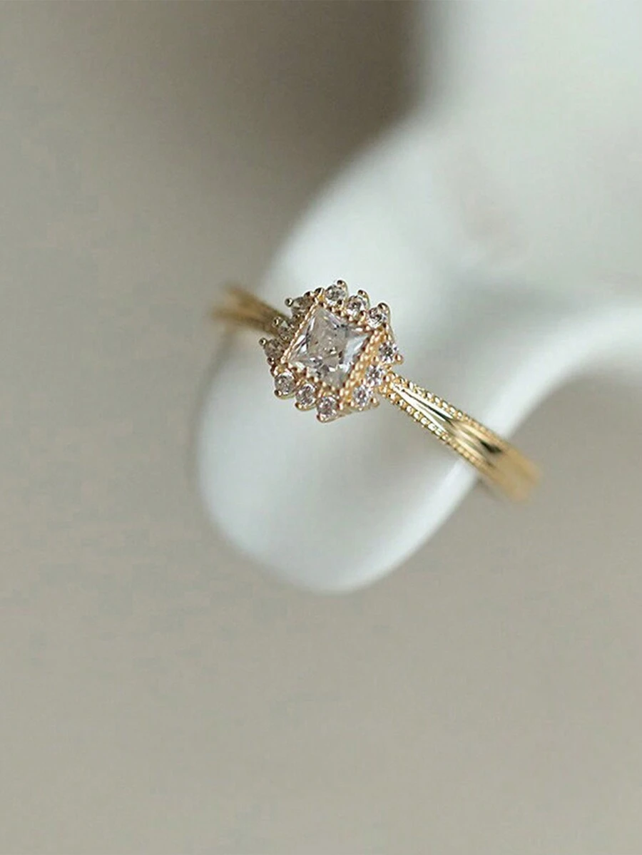 1 Miếng Ánh sáng sang trọng 925 sterling bạc Hình vuông Vi mô Dát Nhẫn , Không giới tính Thời trang Đồ trang sức - Vàng - Xem 1