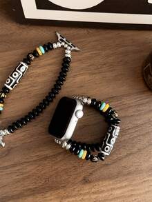 1入組男女適用蘋果手錶錶帶,可用於1/2/3/4/5/6/se系列, 38/40/41/42/44/45/49mm,時尚手腕帶 - 黑色 - 查看 2