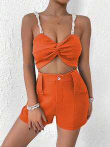 Conjunto Feminino, 2 Peças, Delicado, Moderno, Elegante, Social, Casual, Nova Coleção Envio Nacional, ADD MODA FEMININA EIRELI - Laranja - Visão 2