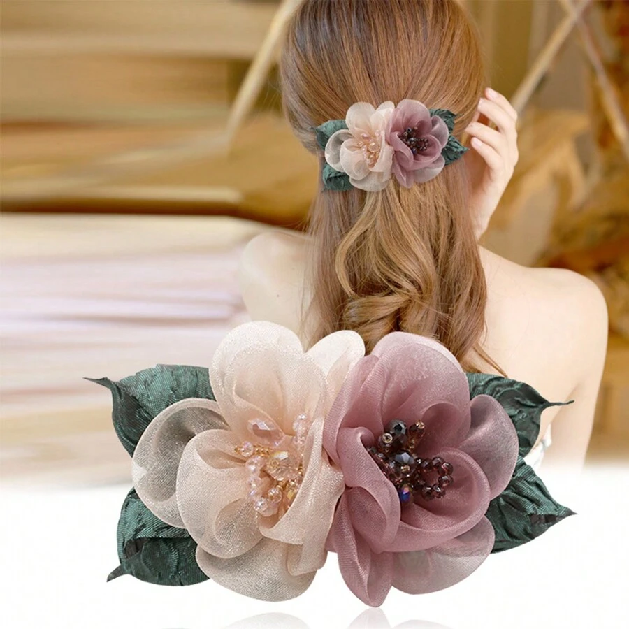 1pc Random Korean Style Flower Hairnet For Professional Hairstyles, Stewardess, Nurse, Hair Clip For Women'S Updo - Multicolor - View 1