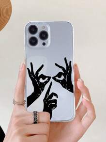 1入透明TPU軟殼，創意繪製眼睛圖案和大孔設計，適用於iPhone - 彩色 - 查看 1