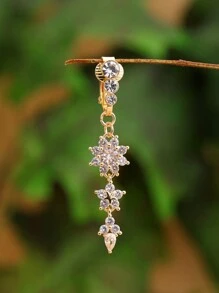 1 件裝非穿刺臍環,帶有 18 顆氧化鋯鑲嵌和一排 3 顆晶鑽裝飾,適合女士日常佩戴 - 假肚臍環 - 查看 6